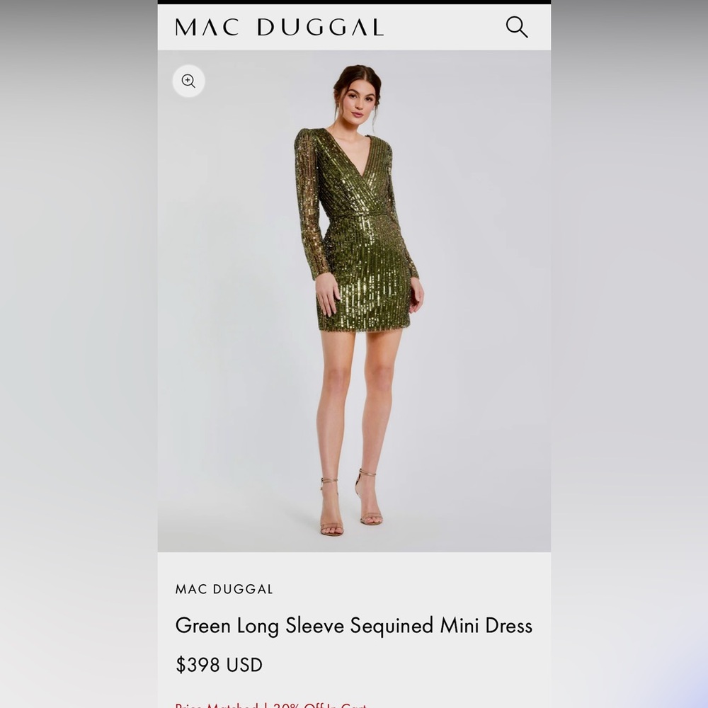 Mac Duggal Green Sequin Bodycon Dress with Bishop Sleeves